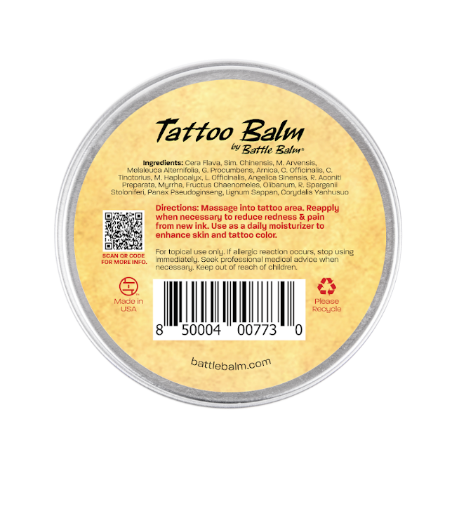 Battle Balm® Tattoo Balm - For Healing Tattoo Ink and Keeping Ink Colors Bright Cream Back