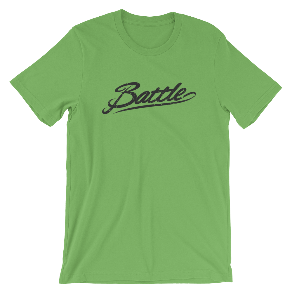 Battle Balm® (Men's) Battle Black Cursive Tee-Shirt [Leaf]