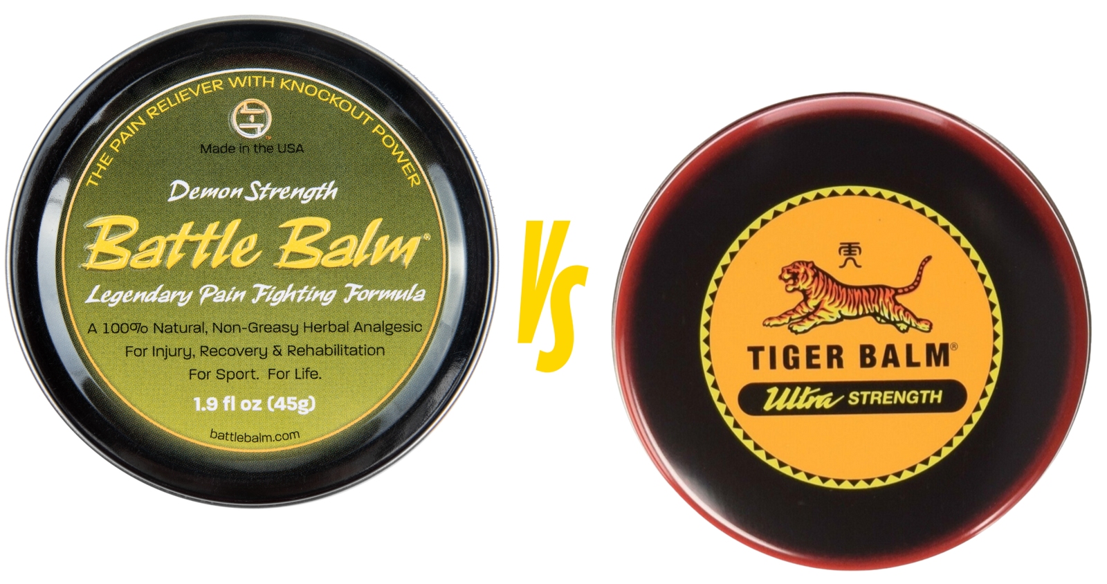 Battle Balm Demon Strength all natural topical pain relief cream vs Tiger Balm Ultra Strength Sports Rub