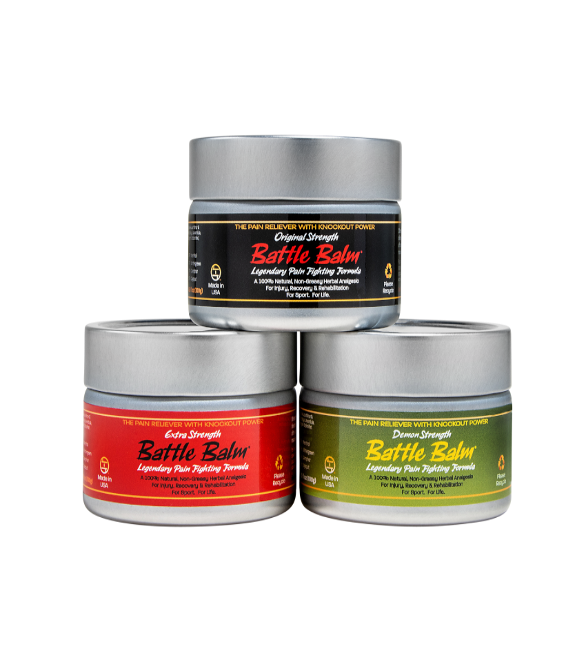 Battle Balm Quad Size Tin package All Natural Topical Pain Relief Cream for athletes Treat arthritis, muscle strains, tendon sprains, joint pain, bruising, neck pain, back pain knee pain & more.