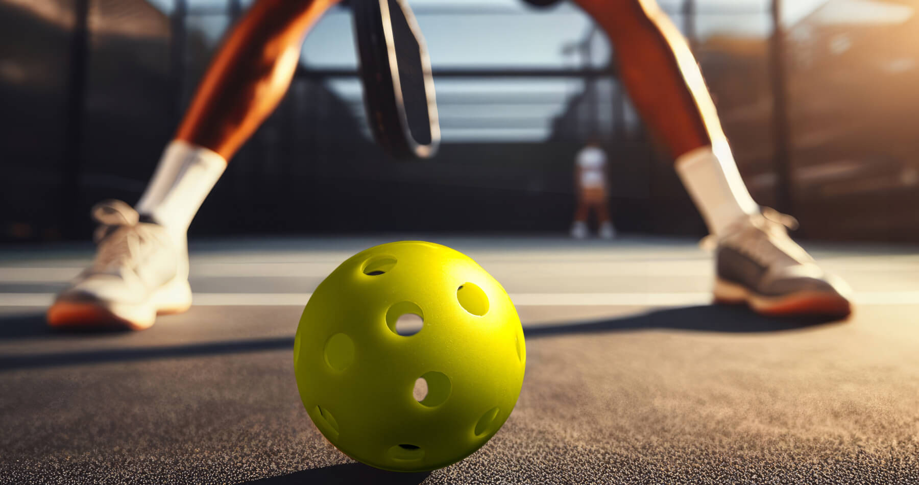 Person behind yellow pickle ball waiting for the game to start. Using Battle Balm all natural pain cream will help the athlete if they get injured badly.