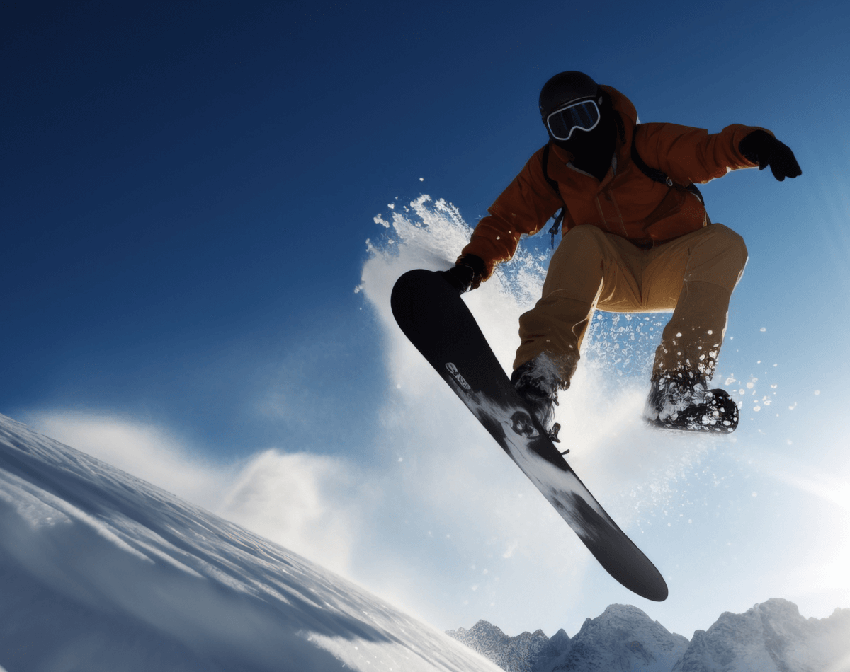 Person snowboarding and one foot unclips extreme sports where Battle Balm all natural pain cream will help the athlete if they get injured badly.