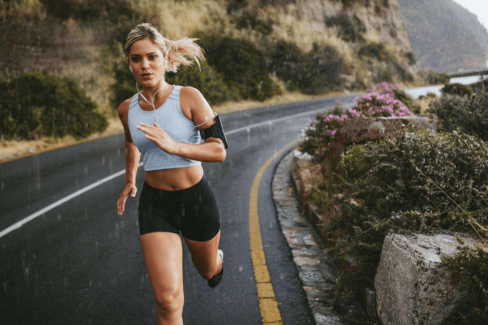 Woman Running in Rain