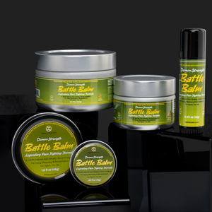 Battle Balm Demon Strength Herbal All Natural & Organic Topical Pain Relief Cream Group Shot