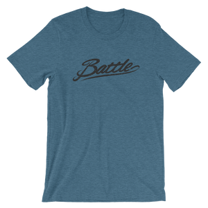 Battle Balm® (Men's) Battle Black Cursive Tee-Shirt [Heather Deep Teal]