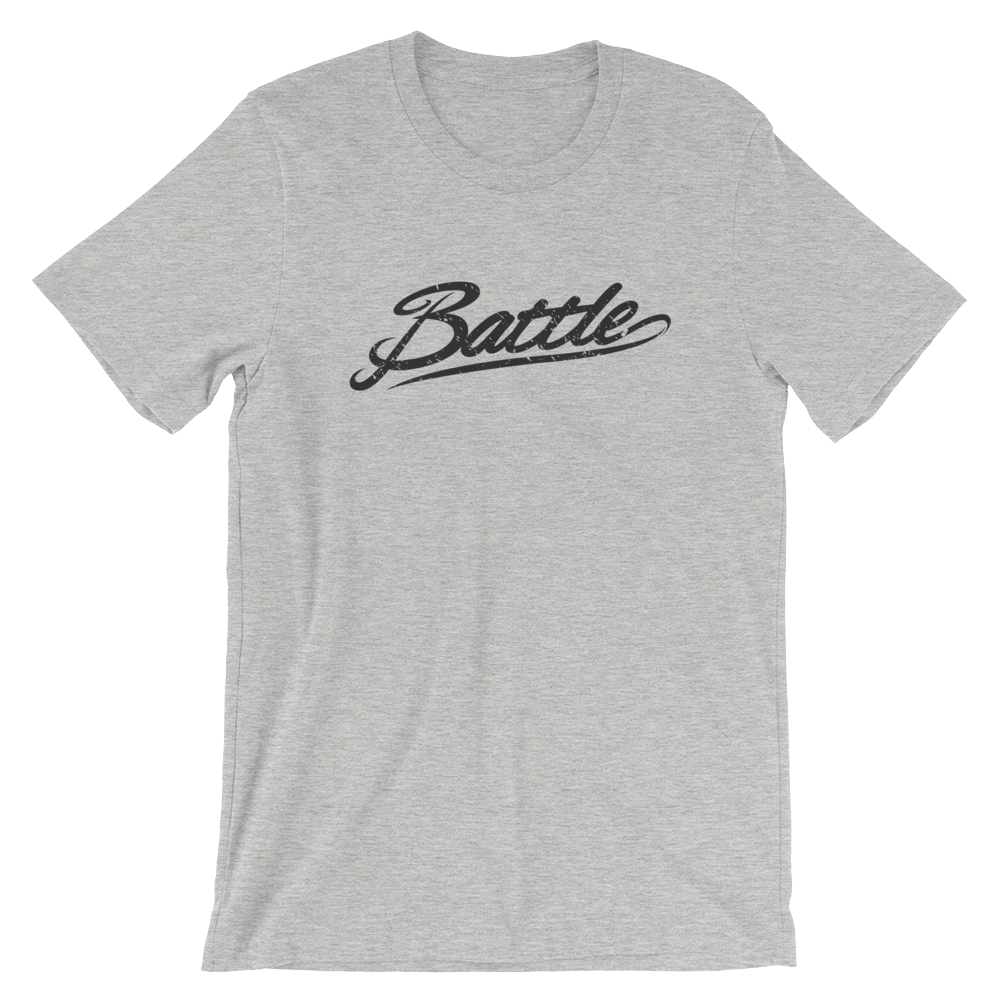 Battle Balm® (Men's) Battle Black Cursive Tee-Shirt [Athletic Heather]