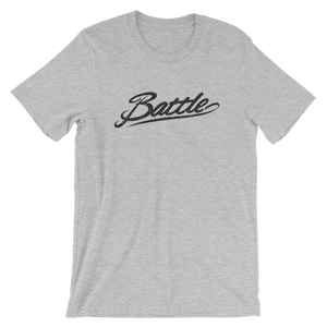 Battle Balm® (Men's) Battle Black Cursive Tee-Shirt [Athletic Heather]