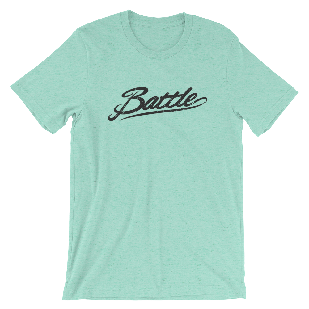 Battle Balm® (Men's) Battle Black Cursive Tee-Shirt [Heather Mint]